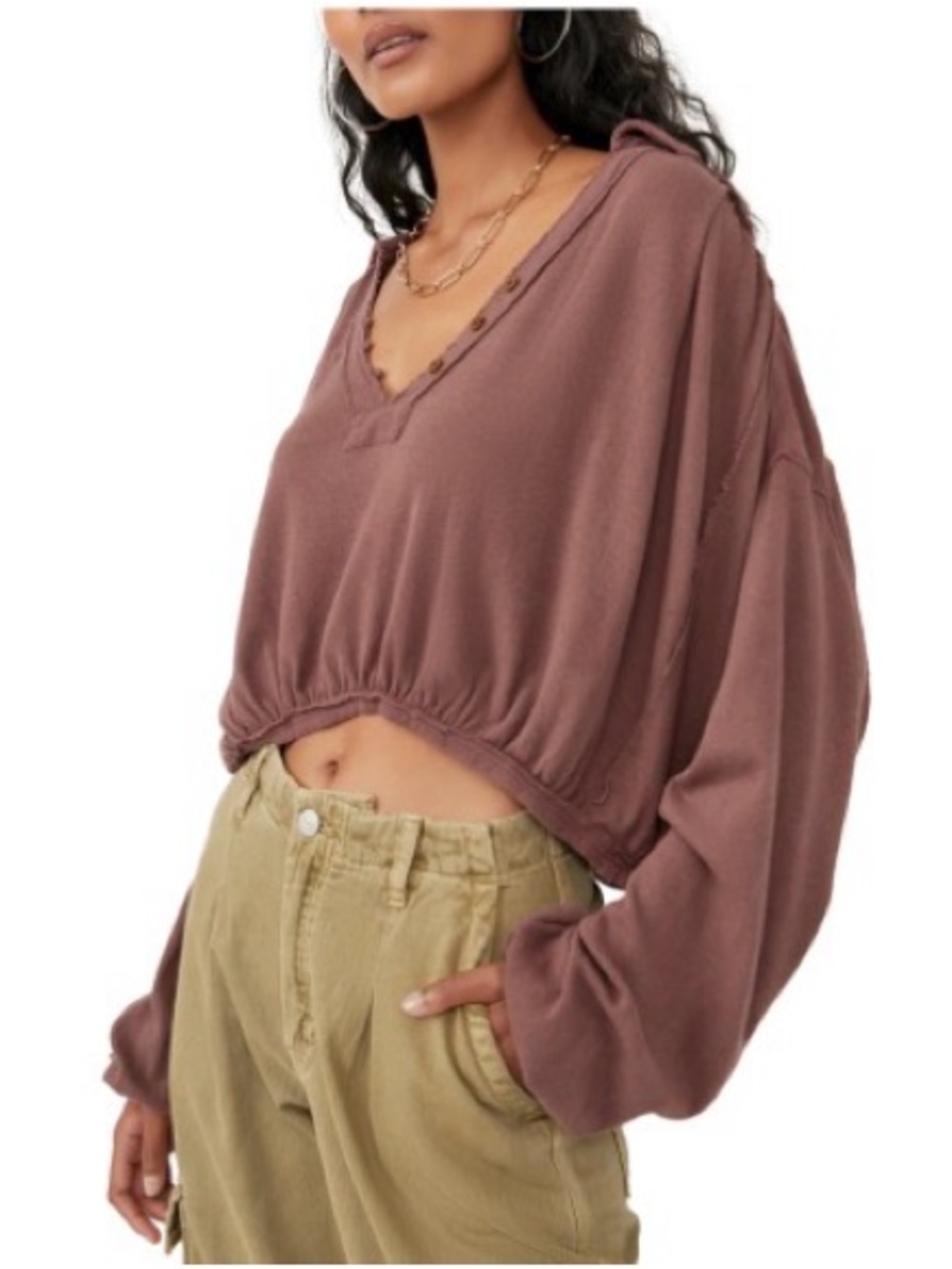 Free People We the People Darren Cotton & Linen Crop Top in Brown